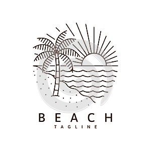 Beach illustration monoline or line art style