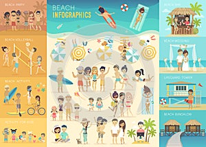 Beach Infographic set with charts and other elements.