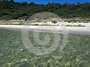 Beach on the island Bornholm in Denmark. Crystal clear water. Vacation holiday travel