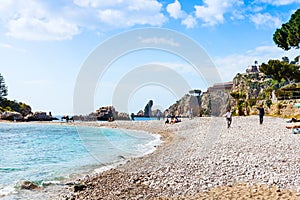 Beach of Isola Bella island on Ionian Sea, Sicily