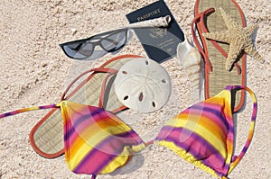 Beach items and passport