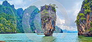 The beach of James Bond Island and Ko Ta Pu karst tower, Thailand