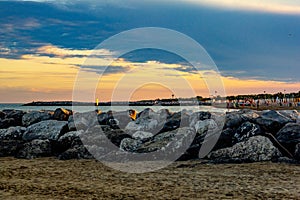 The beach of Jesolo, full of vacationers intent on sunbathing. the city in the summer is full of foreigners who go to visit it to