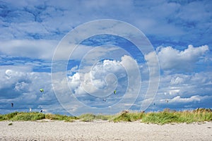 Beach with kite surfer in Laboe