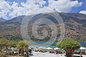 Beach on the lake Kournas, the largest freshwater lake in Crete