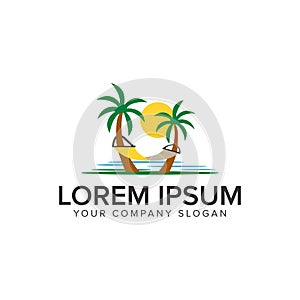 Beach landscape palm tree logo. holiday logo design concept template