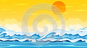 Beach landscape at sunset scene with ocean wave