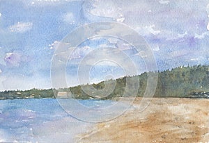 Beach landscape watercolor painting