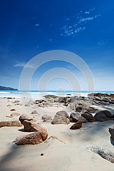 Beach with large boulders