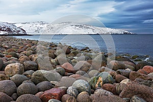 Beach with large round stones