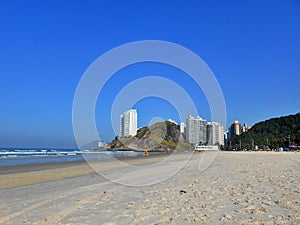 Beach in the largest cove in Guaruja, Sao Paulo