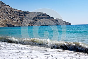Beach of Libyan sea in Plakias resort, Crete island, Greece