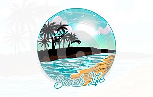 Beach life summer outdoor t shirt print illustration