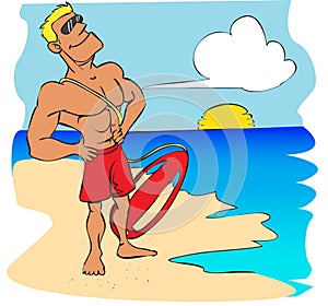 Beach lifeguard cartoon