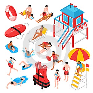 Beach Lifeguard Isometric Set
