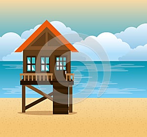 Beach with lifeguard tower scene