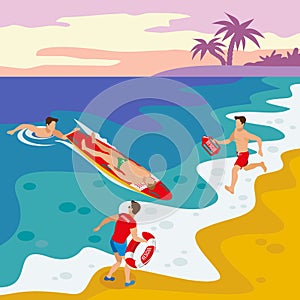 Beach Lifeguards Isometric Poster