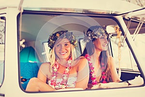 Beach Lifestyle Surfer Girls in Vintage Surf Van