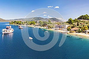 The beach Limani Mylos in Gialtra Bay in Evia, Greece