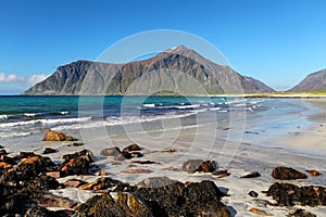 Beach on Lofoten islands in Norway photo