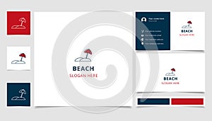 Beach logo design with editable slogan. Branding book and business card template.