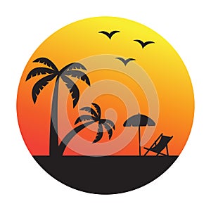 Beach logo design. Sunset and palm trees