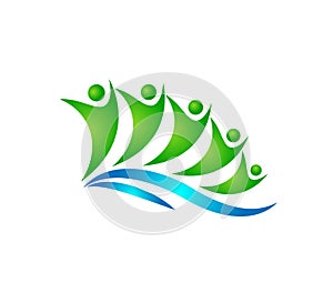 Beach logo water wave with people icon Hotel tourism holiday summer beach logo