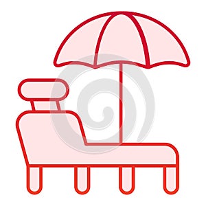 Beach lounge flat icon. A deckchair red icons in trendy flat style. Beach chair with umbrella gradient style design
