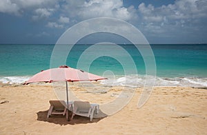 Beach loungers at Baie Rouge