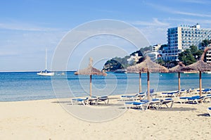 Beach loungers and umbrellas