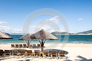 Beach lounges and umbrellas on the beach