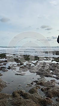 the beach is at low tide in the south of Jogja city