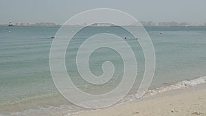 Beach of the luxury hotel with a view on Palm Jumeirah man-made island