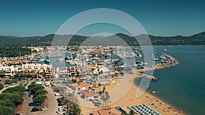 Beach and marina in Port Cogolin, Frence. Aerial shot