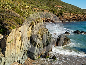 The beach of Masua in Sardigna and the sea