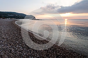 The beach at Mattinata, Gargano Peninsula, Puglia, Italy. Photographed early in the morning in late summer.