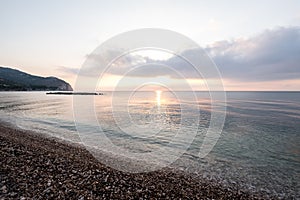 The beach at Mattinata, Gargano Peninsula, Puglia, Italy. Photographed early in the morning in late summer.