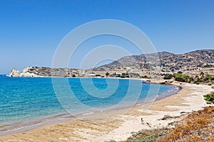 The beach Mavrospilia in Kimolos, Greece