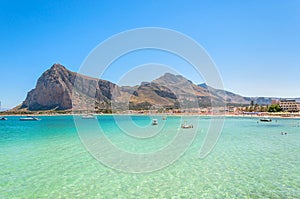 Beach and Mediterranean sea in San Vito Lo Capo, Sicily, Italy