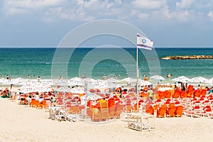 Beach of the Mediterranean Sea in Tel Aviv, Israel