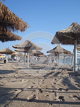 Beach in the morning at the end of the season in Vama Veche resort in Romania