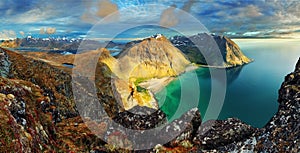 Beach, mountain landscape Norway - Lofoten
