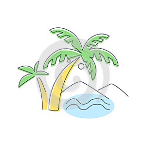 Beach, Mountain And Palm Trees