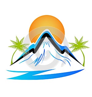 Beach and mountain silhouette icon vector