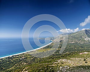 Beach and mountains ionian sea coastline view of south albania