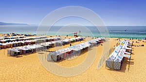 Beach in Nazare on the shores of the Atlantic Ocean. Portugal