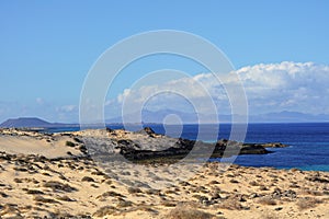 Beach near Corralejo sand dunes , Fuerteventura, Canary Islands, Spain