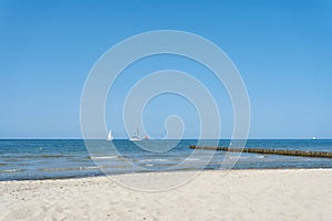 Beach near Kuehlungsborn on the German Baltic Sea with blue sky