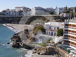 The beach in Nerja on the Eastern End of the Costa del Sol in Spain