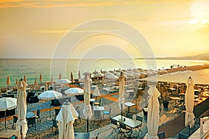 Beach in Nice at sunset. French Riviera, Cote dâ€™Azur, France